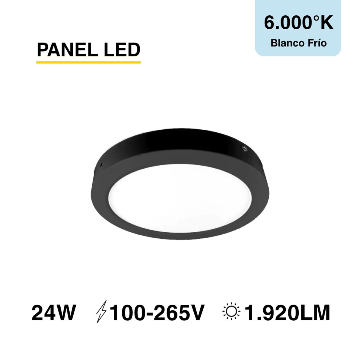 Panel LED Redondo Negro 30cm 24W 1800lm Blanco Frío Sobrepuesto, marca DEMASLED - Foto Principal