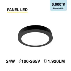 DEMASLED - Panel LED Redondo Negro 30cm 24W 1800lm Blanco Frío Sobrepuesto