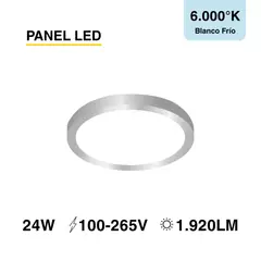 DEMASLED - Panel LED Redondo Níquel 30cm 24W 1800lm Blanco Frío Sobrepuesto