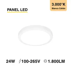 DEMASLED - Panel LED Redondo Blanco 30cm 24W 1920lm Blanco Cálido Sobrepuesto