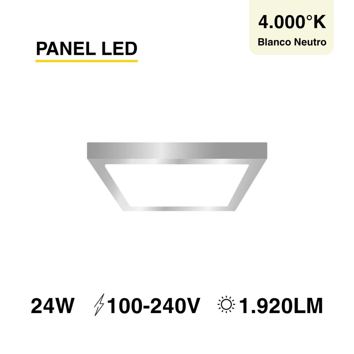 Panel LED cuadrado niquelado 30x30cm 24W 1920lm Neutro Sobrepuesto, marca DEMASLED - Foto Principal
