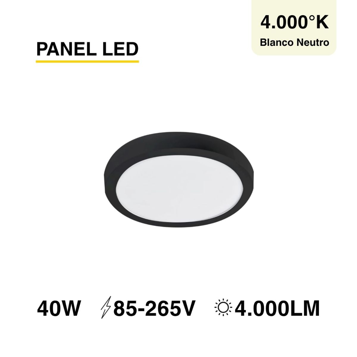 Panel Negro BACKLIGHT LED Redondo 60cm 40W 4800lm blanco Neutro Sobrepuesto, marca DEMASLED - Foto Principal