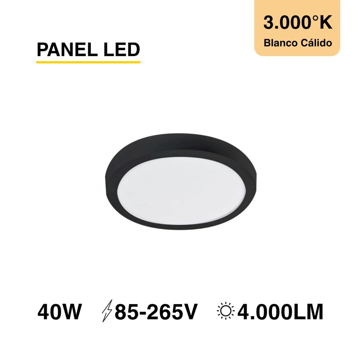 Panel Negro BACKLIGHT LED Redondo 60cm 40W 4800lm blanco Cálido Sobrepuesto, marca DEMASLED - Foto Principal