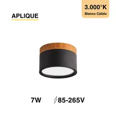 DEMASLED - Aplique LED Negro y Madera Blanco Cálido 7W 75x60mm IP2