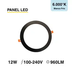 DEMASLED - Panel LED Redondo Negro de 17cm 12W 960lm Frío de Embutir