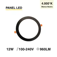 DEMASLED - Panel LED Redondo Negro de 17cm 12W 960lm Neutro de Embutir