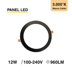 DEMASLED - Panel LED Redondo Negro de 17cm 12W 960lm Cálido de Embutir