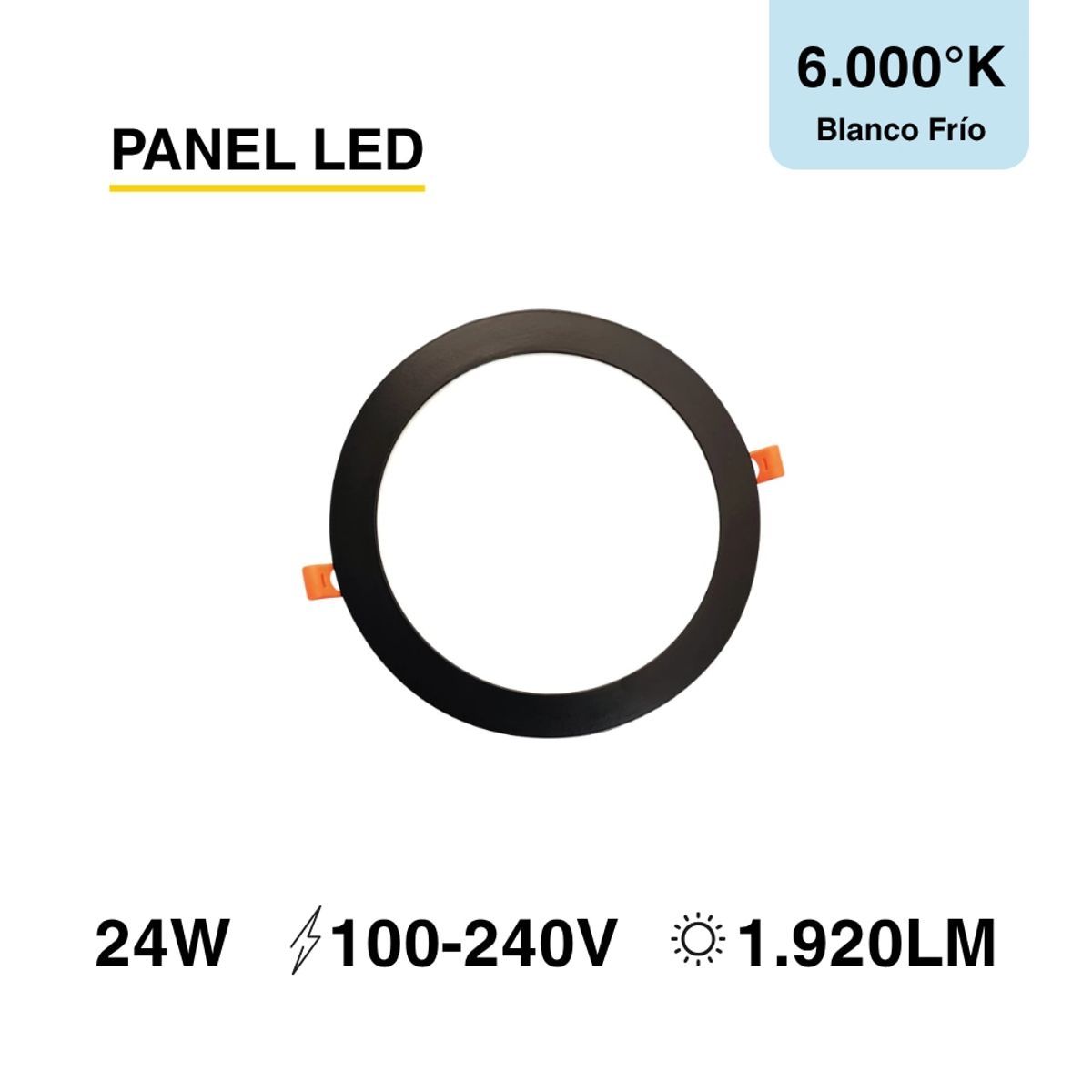 Panel LED Redondo Negro de 30cm 24W 1920lm Frío de Embutir, marca DEMASLED - Foto Principal