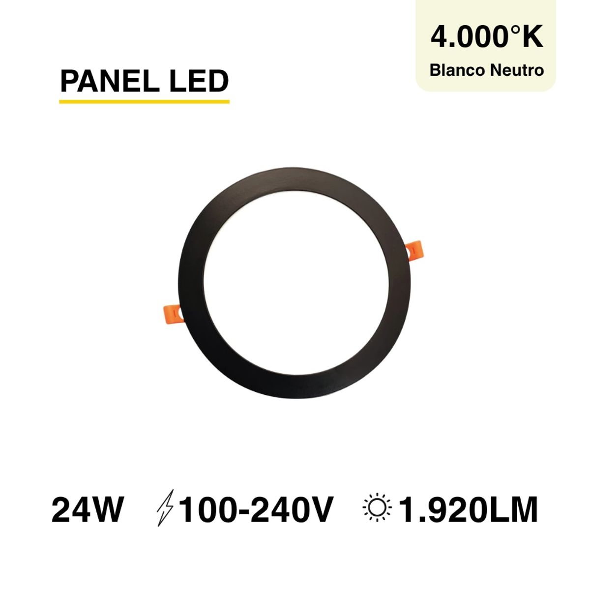 Panel LED Redondo Negro de 30cm 24W 1920lm Neutro de Embutir, marca DEMASLED - Foto Principal