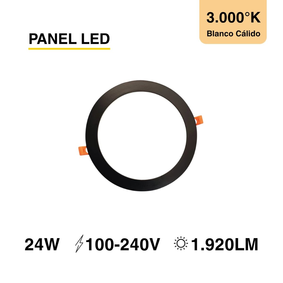 Panel LED Redondo Negro de 30cm 24W 1920lm Cálido de Embutir, marca DEMASLED - Foto Principal