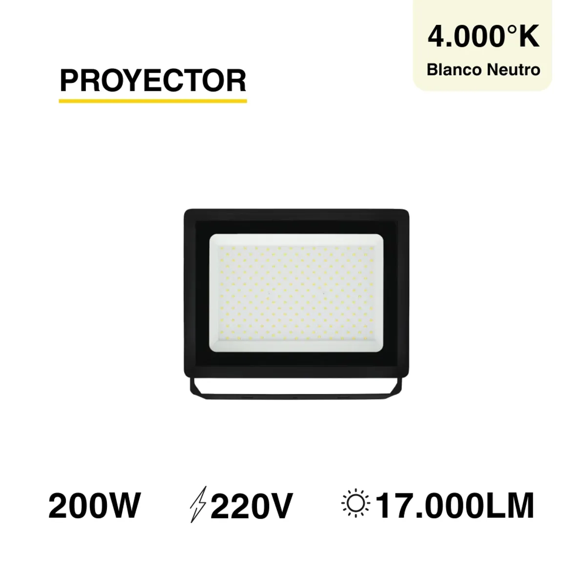 Reflector LED de Exteriores IP65 200W 17000lm Blanco Neutro 220V, marca DEMASLED - Foto 2