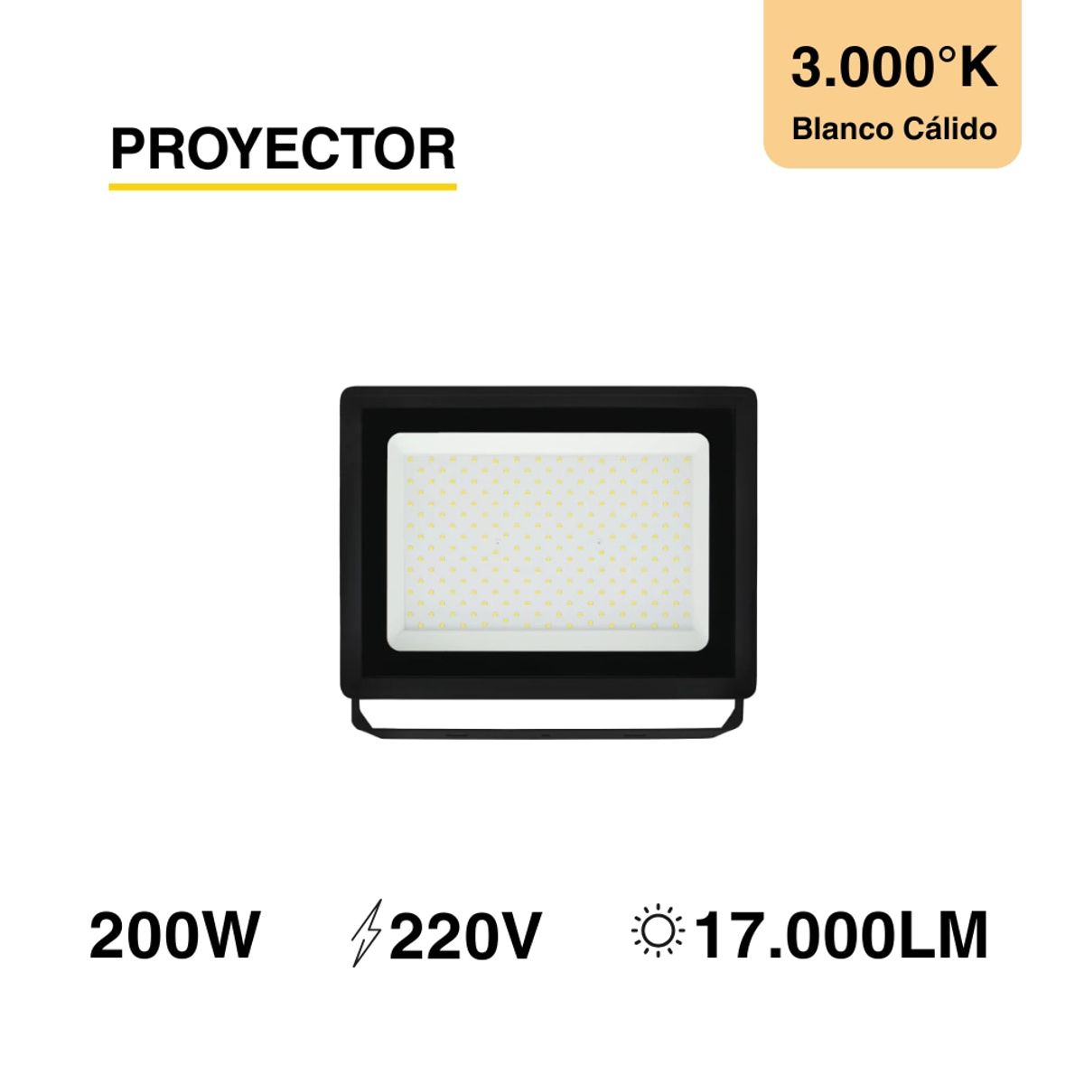 DEMASLED - Reflector LED de Exteriores IP65 200W 17000lm Blanco Cálido 220V