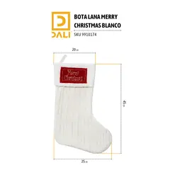 GENERICO - Bota Navideña de Lana Blanco “Merry Christmas” 45 cm – Decoración Clásica para el Hogar