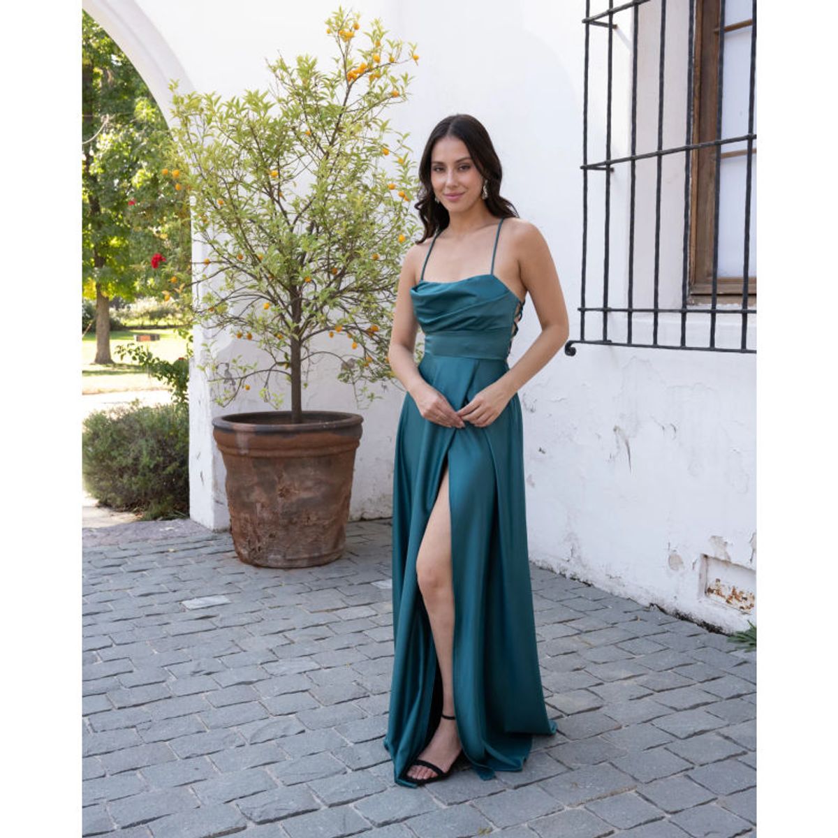 MI PLACARD - Vestido de Fiesta Largo Camila Verde Petróleo