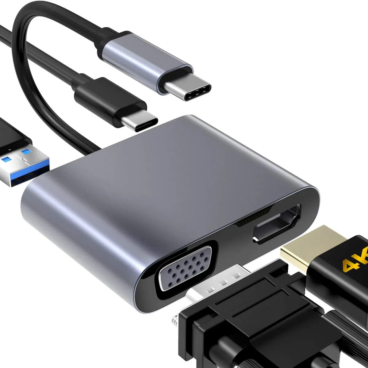 GENERICO - Hub USB-C 3.1 4 En 1 A Vga, Hdmi 4k, Usb 3.0