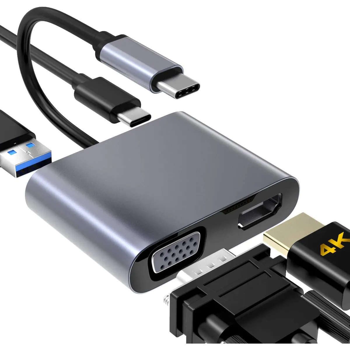 GENERICO - Hub USB-C 3.1 4 En 1 A Vga, Hdmi 4k, Usb 3.0