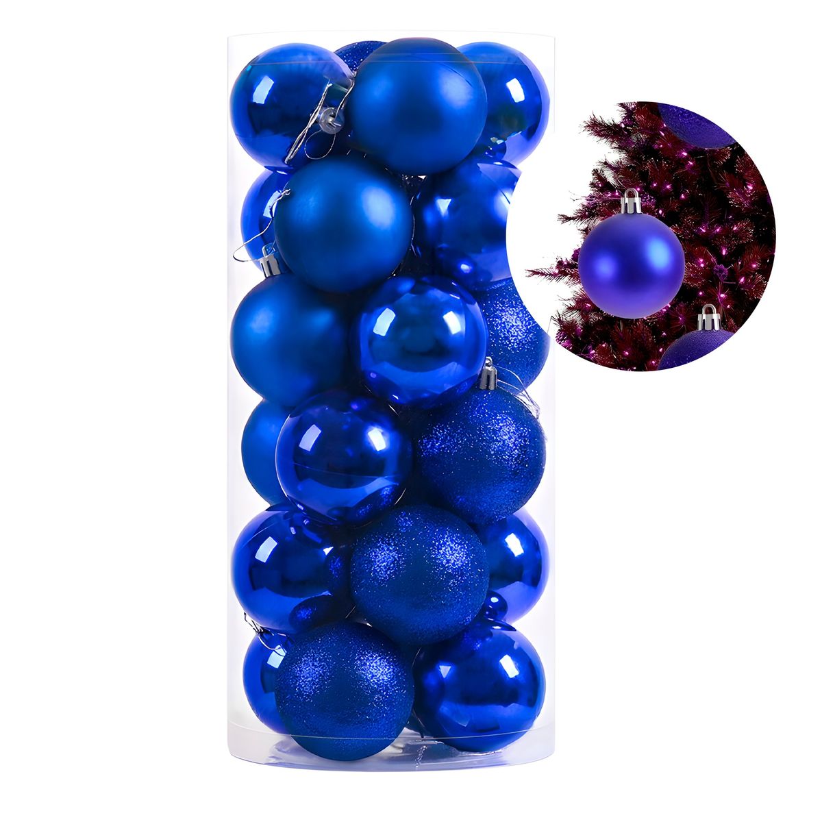 WAKESHOME - 24 Esferas Navideña 8cm Bambalinas Adornos Arbolito Navidad azul