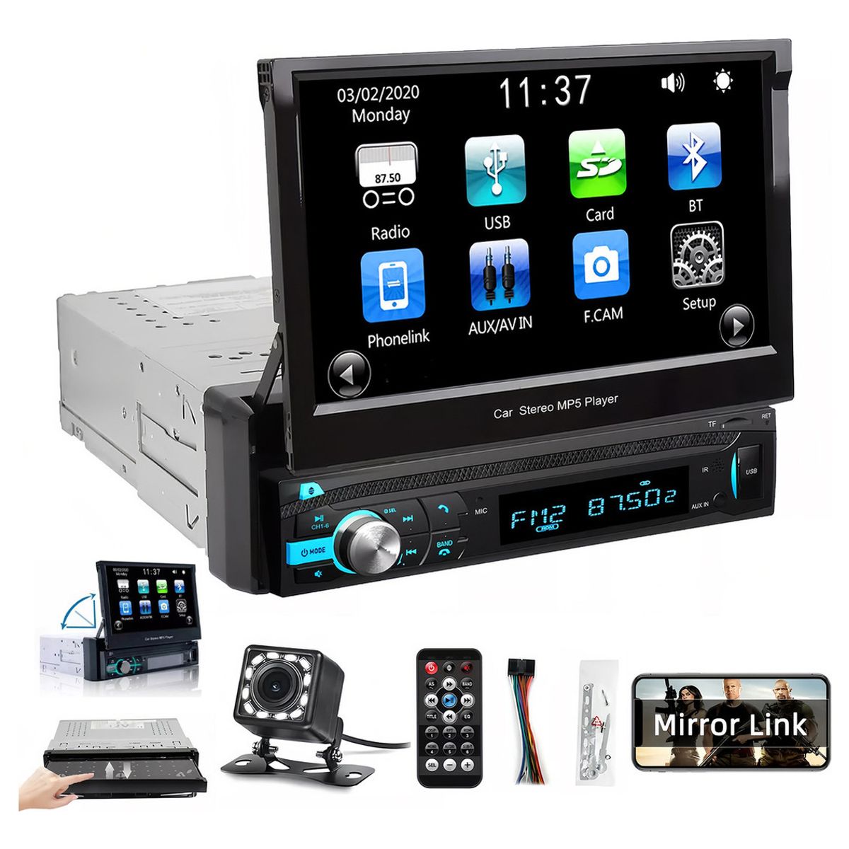 U BUY - Autoestéreo Pantllas Retráctil Táctil Cámara Bluetooth