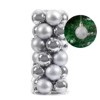 24 Esferas Navideña 8cm Bambalinas Adornos Arbolito Navidad Plateado