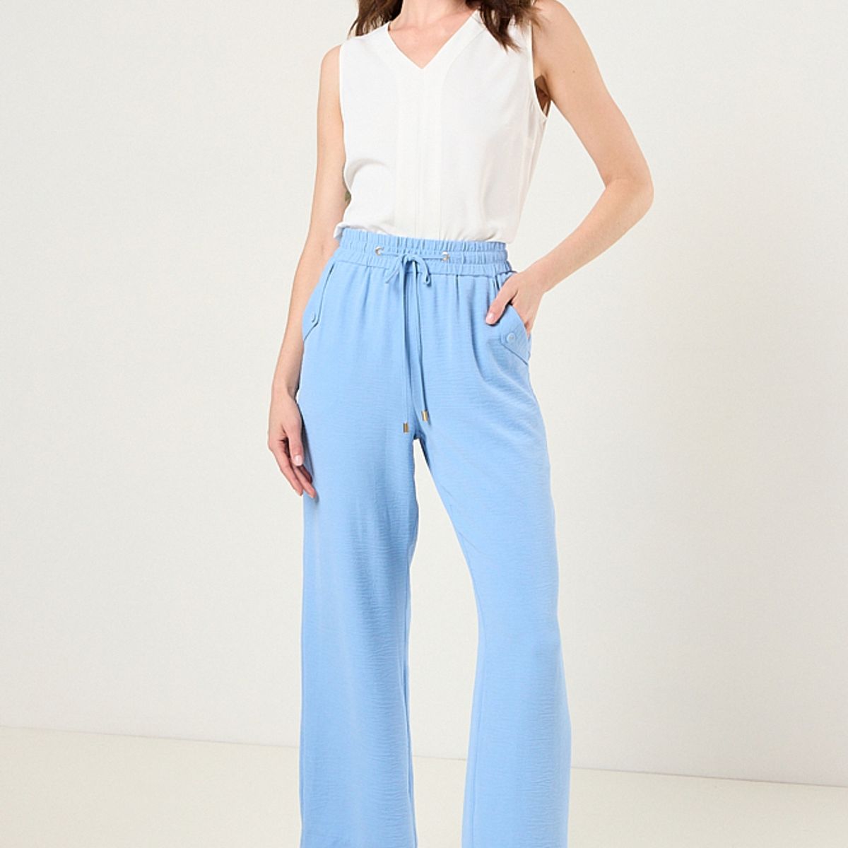 MA GRIFFE - Pantalon Con Elastico Mujer Celeste Magriffe