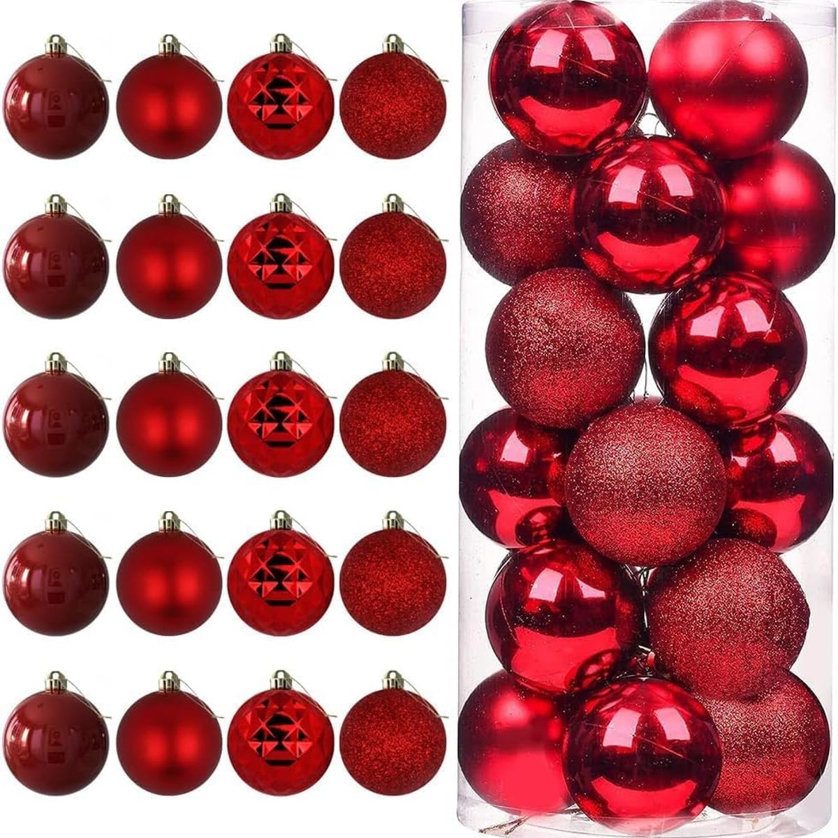 WAKESHOME - 24 Esferas Navideña 8cm Bambalinas Adornos Arbolito Navidad Rojo brillante