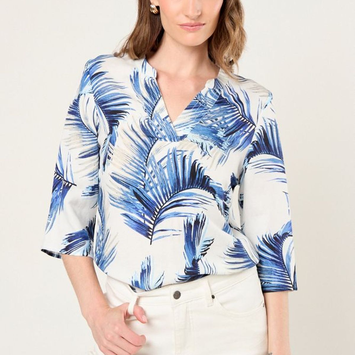 MA GRIFFE - Blusa Lino Estampado Mujer Blanco Magriffe