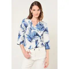 MA GRIFFE - Blusa Lino Estampado Mujer Blanco Magriffe