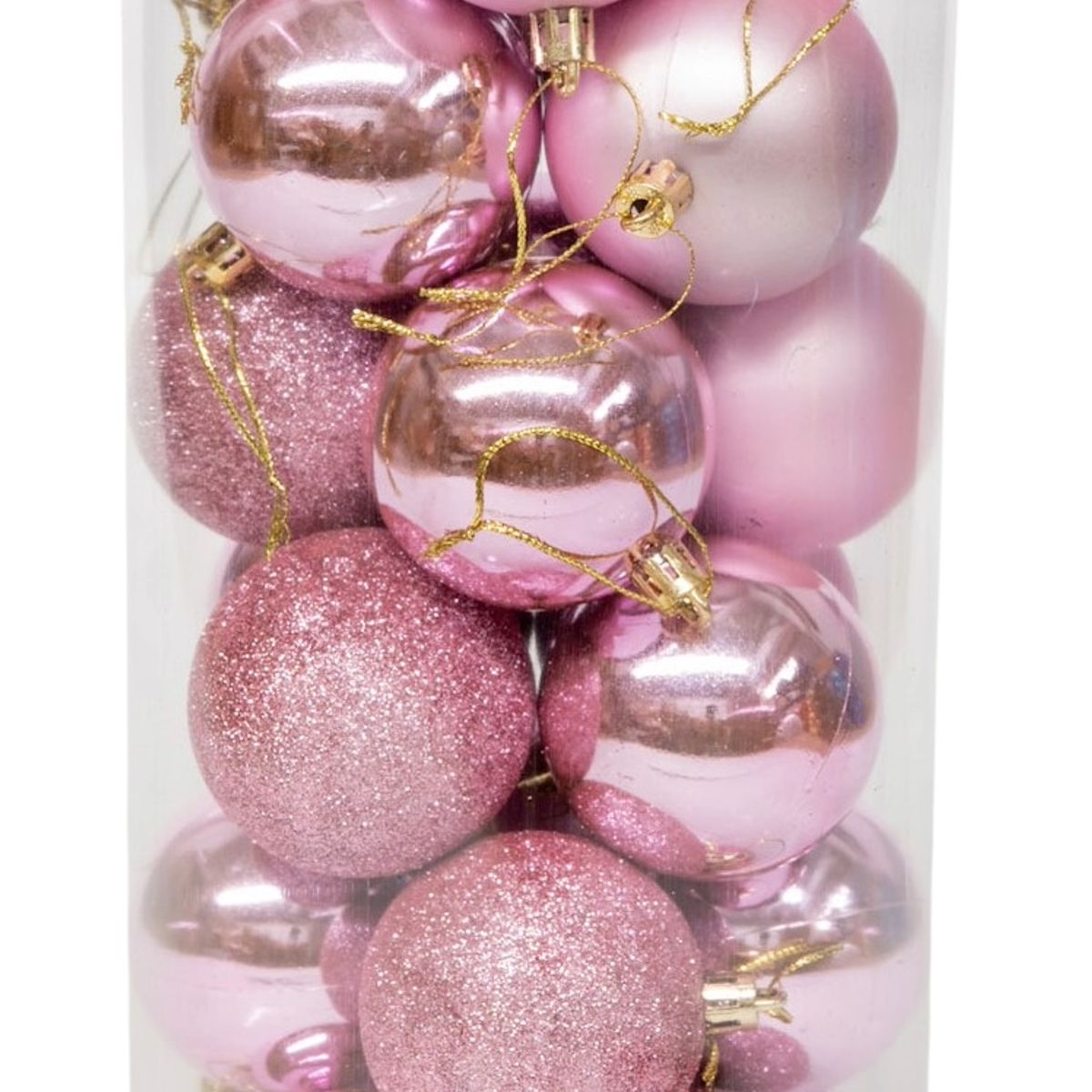 WAKESHOME - 24 Esferas Navideña 8cm Bambalinas Adornos Arbolito Navidad Rosa