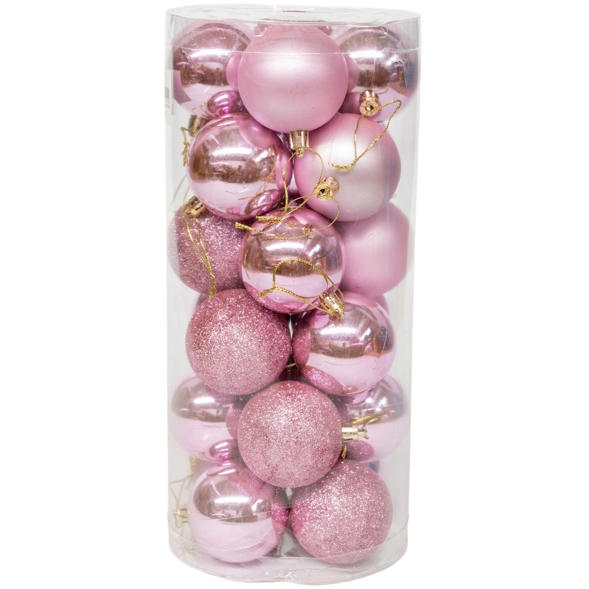 WAKESHOME - 24 Esferas Navideña 8cm Bambalinas Adornos Arbolito Navidad Rosa