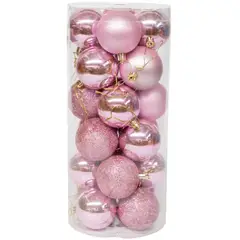 WAKESHOME - 24 Esferas Navideña 8cm Bambalinas Adornos Arbolito Navidad Rosa