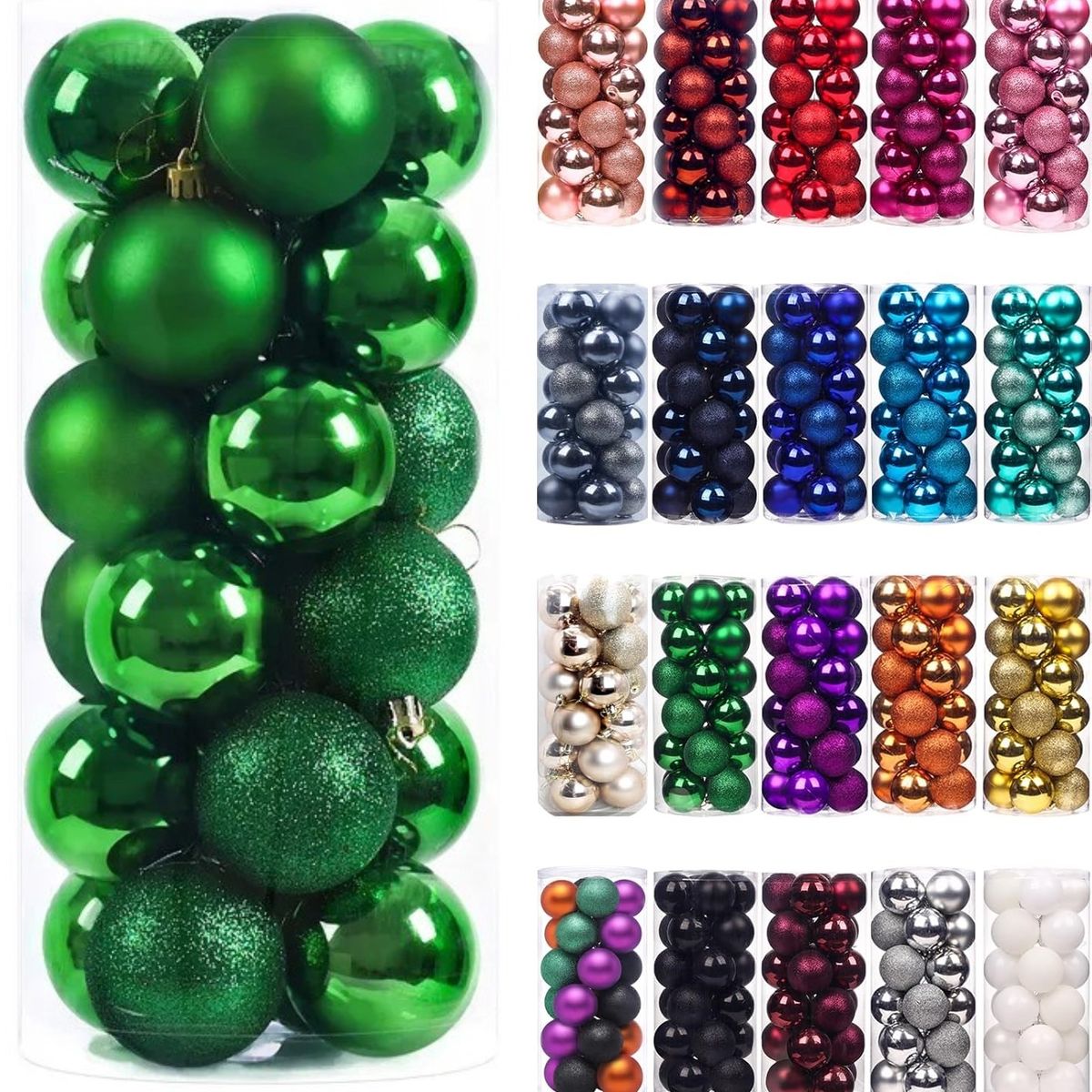 WAKESHOME - 24 Esferas Navideña 8cm Bambalinas Adornos Arbolito Navidad Verde