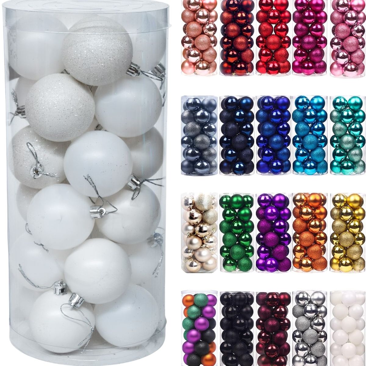 WAKESHOME - 24 Esferas Navideña 6cm Bambalinas Adornos Arbolito Navidad Blanco