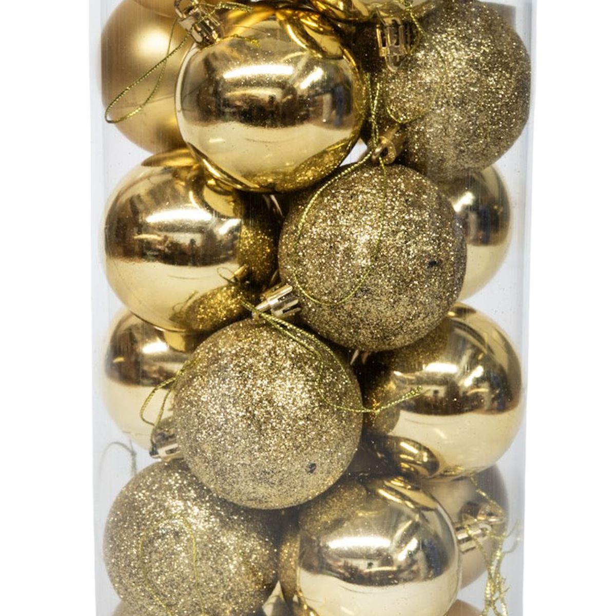 WAKESHOME - 24 Esferas Navideña 6cm Bambalinas Adornos Arbolito Navidad Dorado