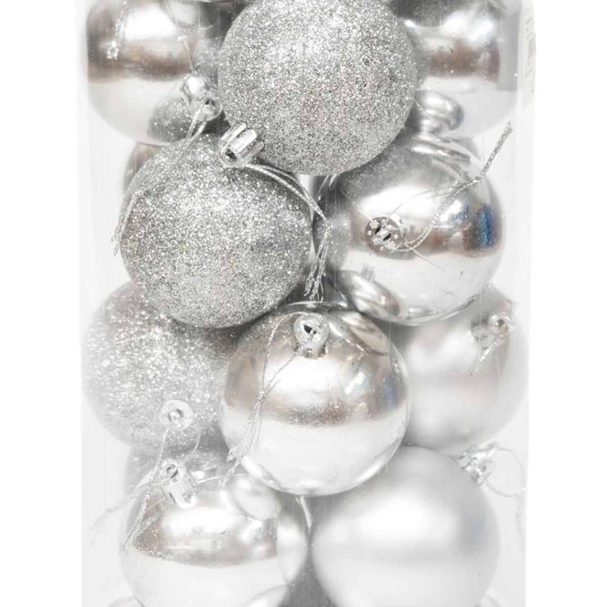 WAKESHOME - 24 Esferas Navideña 6cm Bambalinas Adornos Arbolito Navidad Plateado