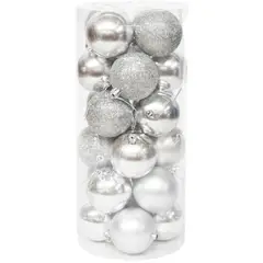 WAKESHOME - 24 Esferas Navideña 6cm Bambalinas Adornos Arbolito Navidad Plateado