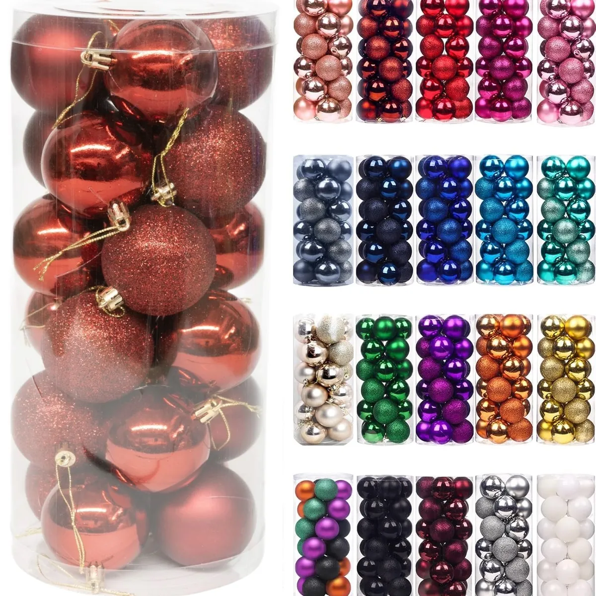 WAKESHOME - 24 Esferas Navideña 6cm Bambalinas Adornos Arbolito Navidad Rojo