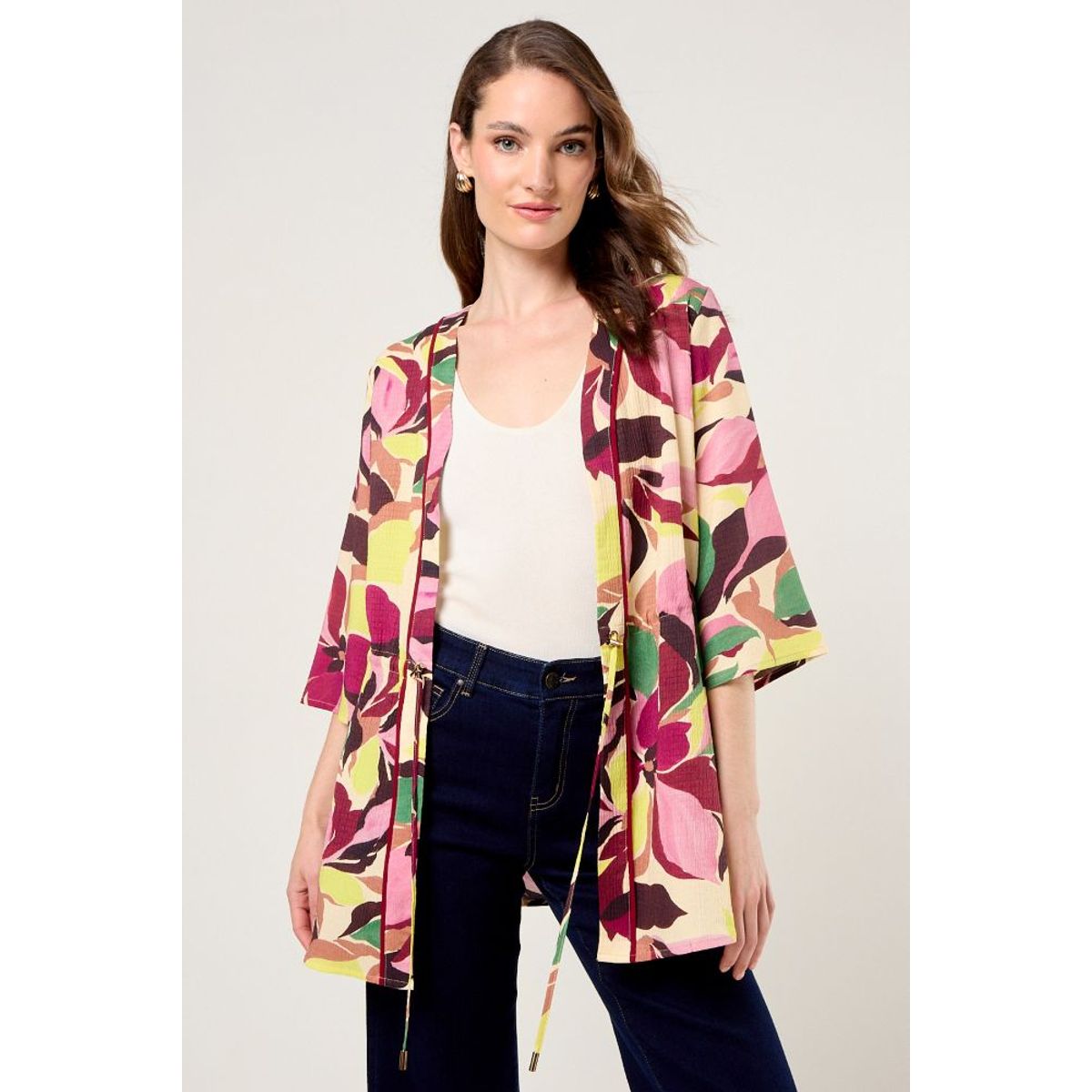 MA GRIFFE - Kimono Estampado Mujer Amarillo Magriffe