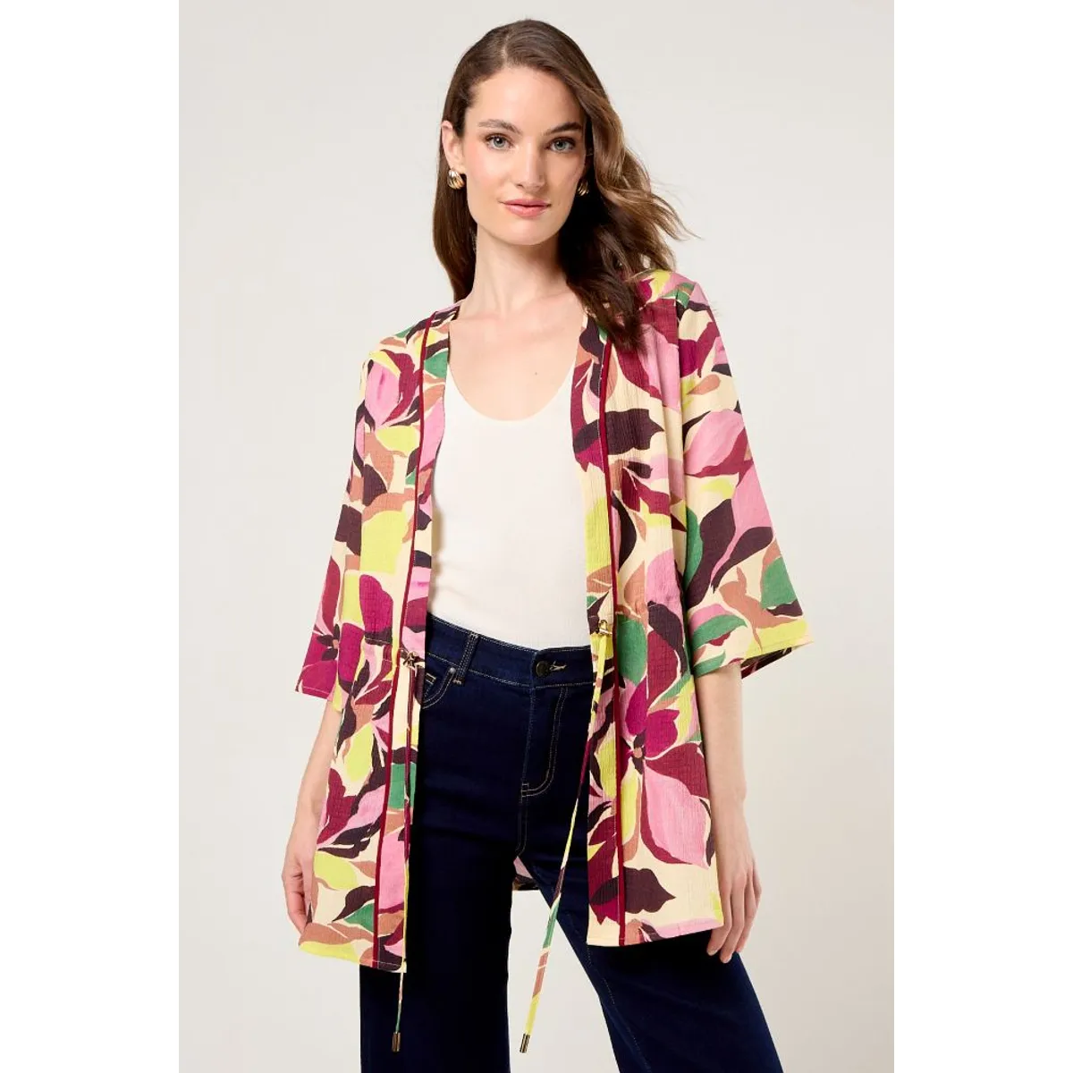 MA GRIFFE - Kimono Estampado Mujer Amarillo Magriffe