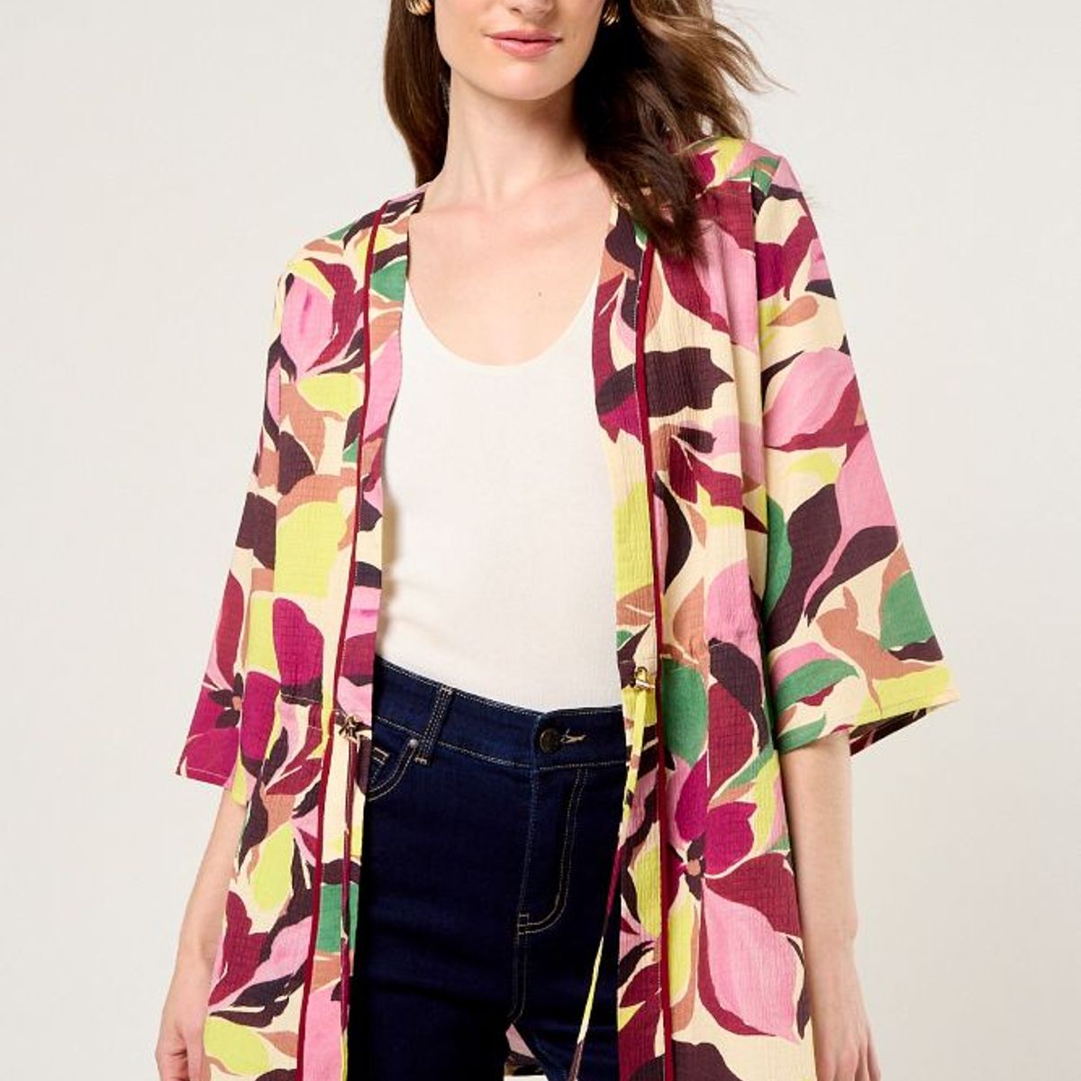 MA GRIFFE - Kimono Estampado Mujer Amarillo Magriffe