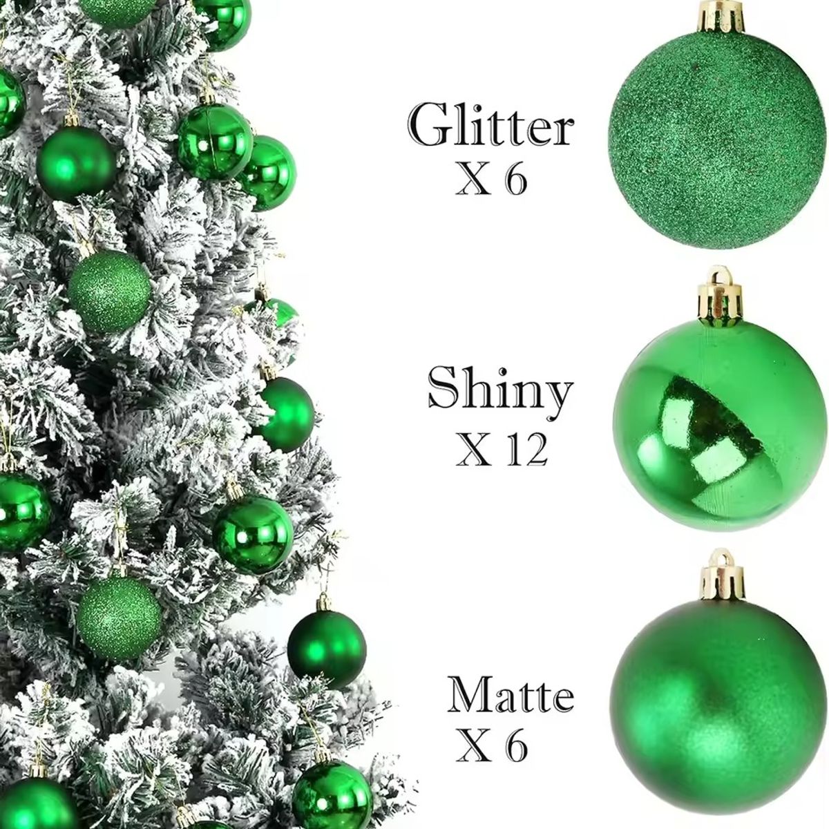 WAKESHOME - 24 Esferas Navideña 6cm Bambalinas Adornos Arbolito Navidad Verde