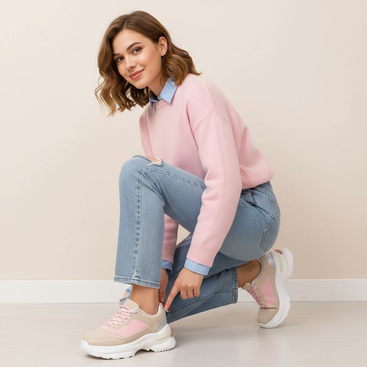 POZATINI - Zapatilla Lucia Beige Rosa - MININAS