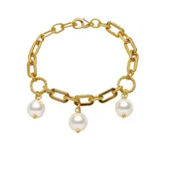 JOYAS LANDEROS - Pulsera 3 Perlas enchapado en oro de 18k - 20CM
