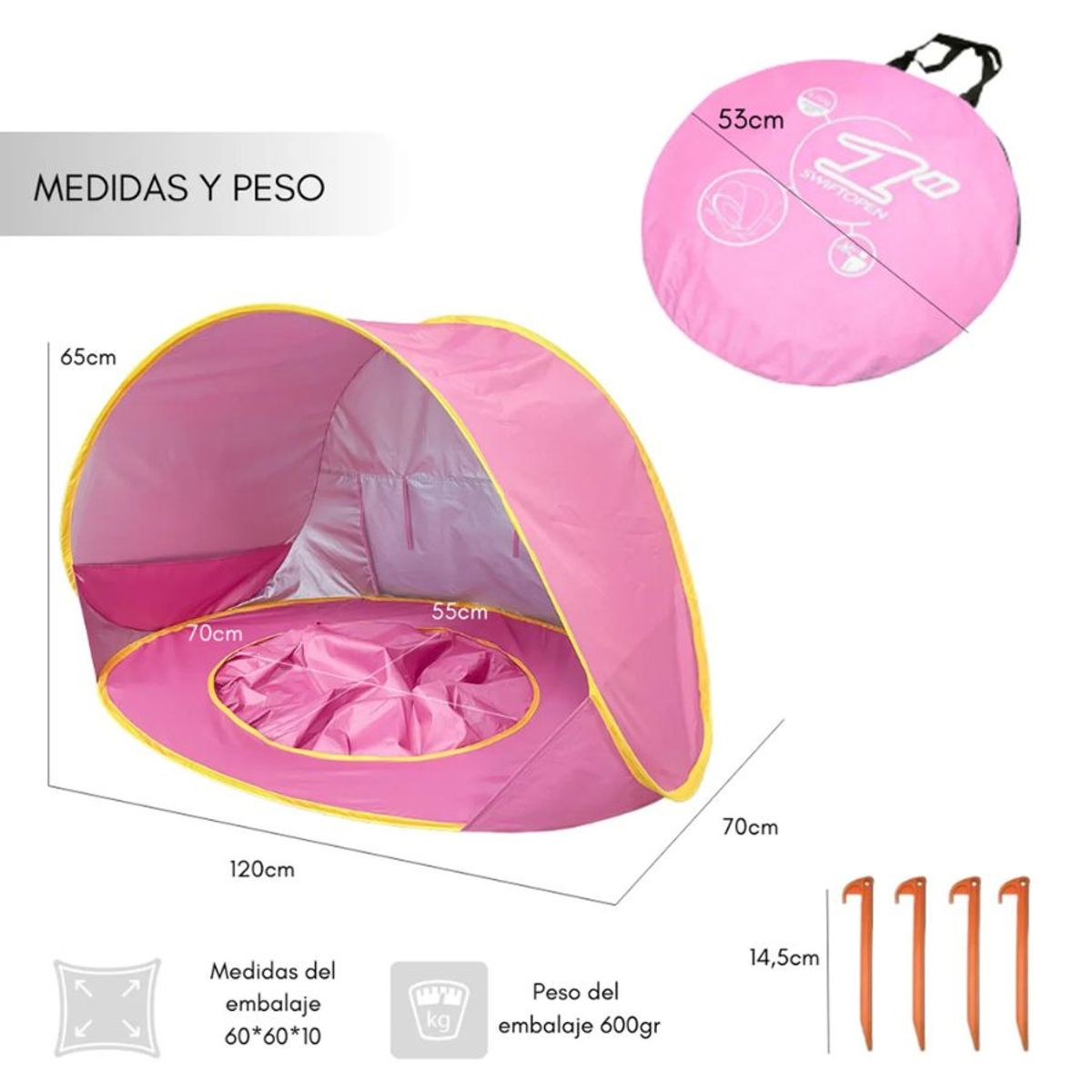 GENERICO - Carpa Niños Piscina Plegable Playa Verano Color Rosa
