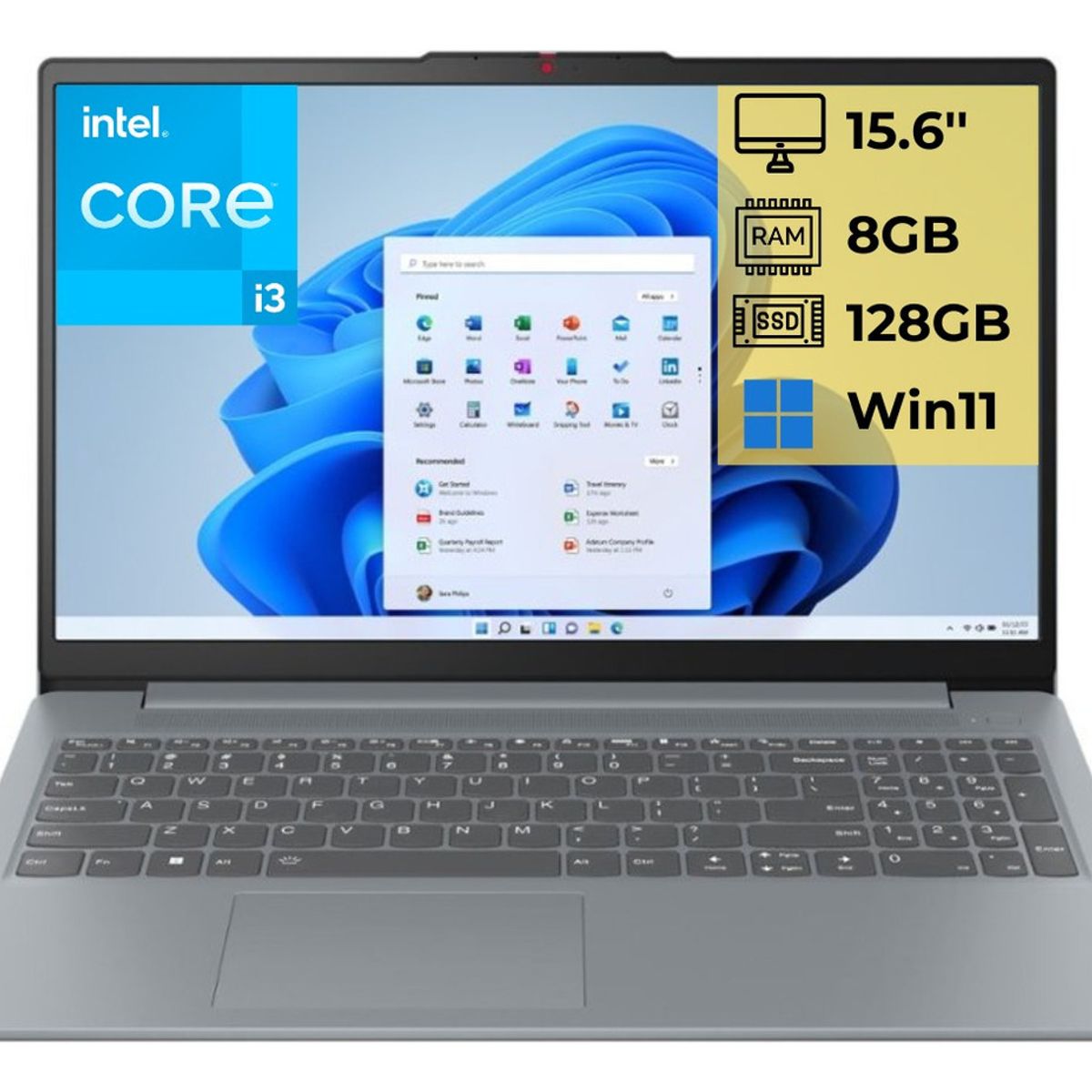 LENOVO - Notebook Lenovo Intel Core i3-N305 8GB RAM 128GB SSD 15.6" Full HD Windows 11