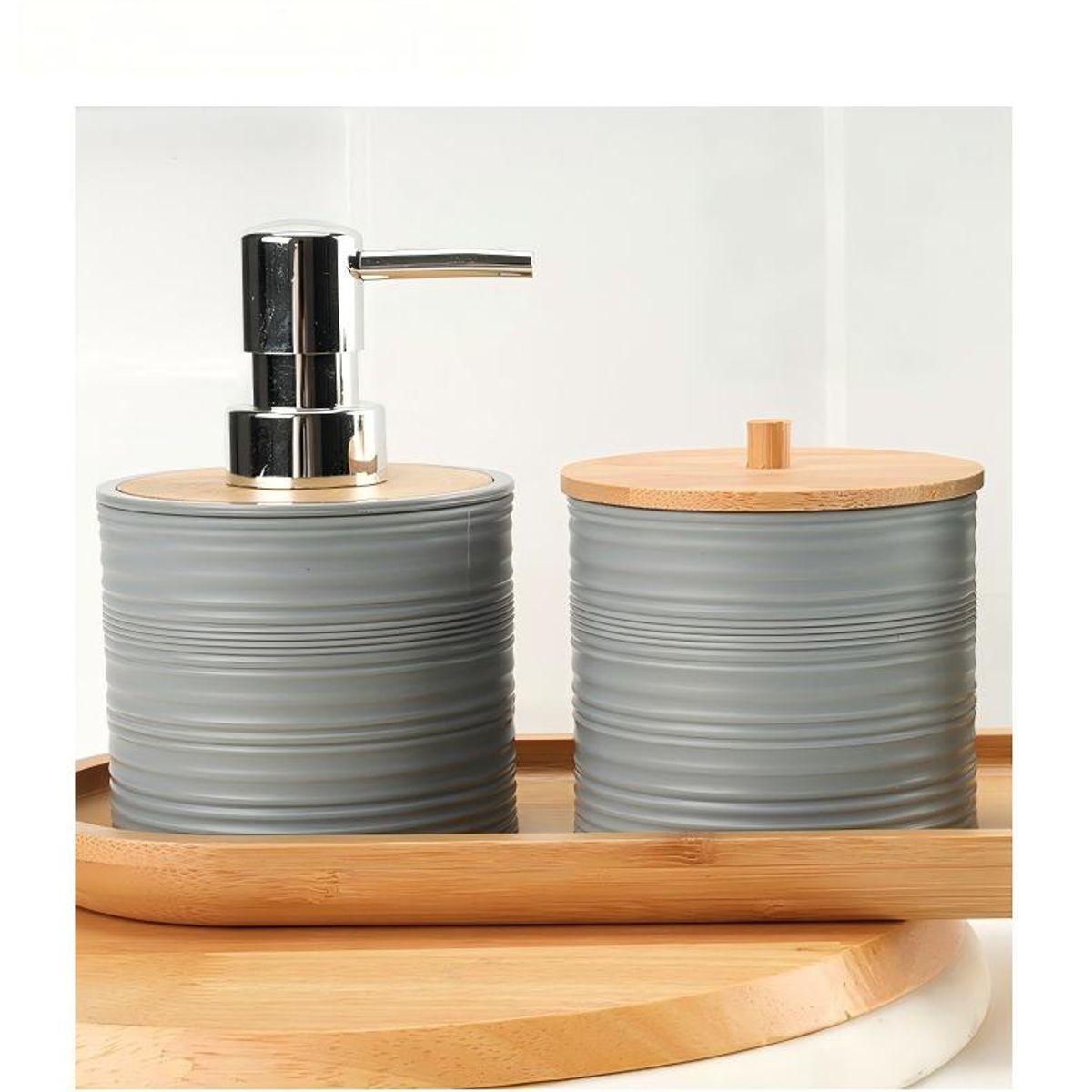 UMEXUS - Set Juego De Baño 8 Piezas Bambú Lavado Y Almacenamiento