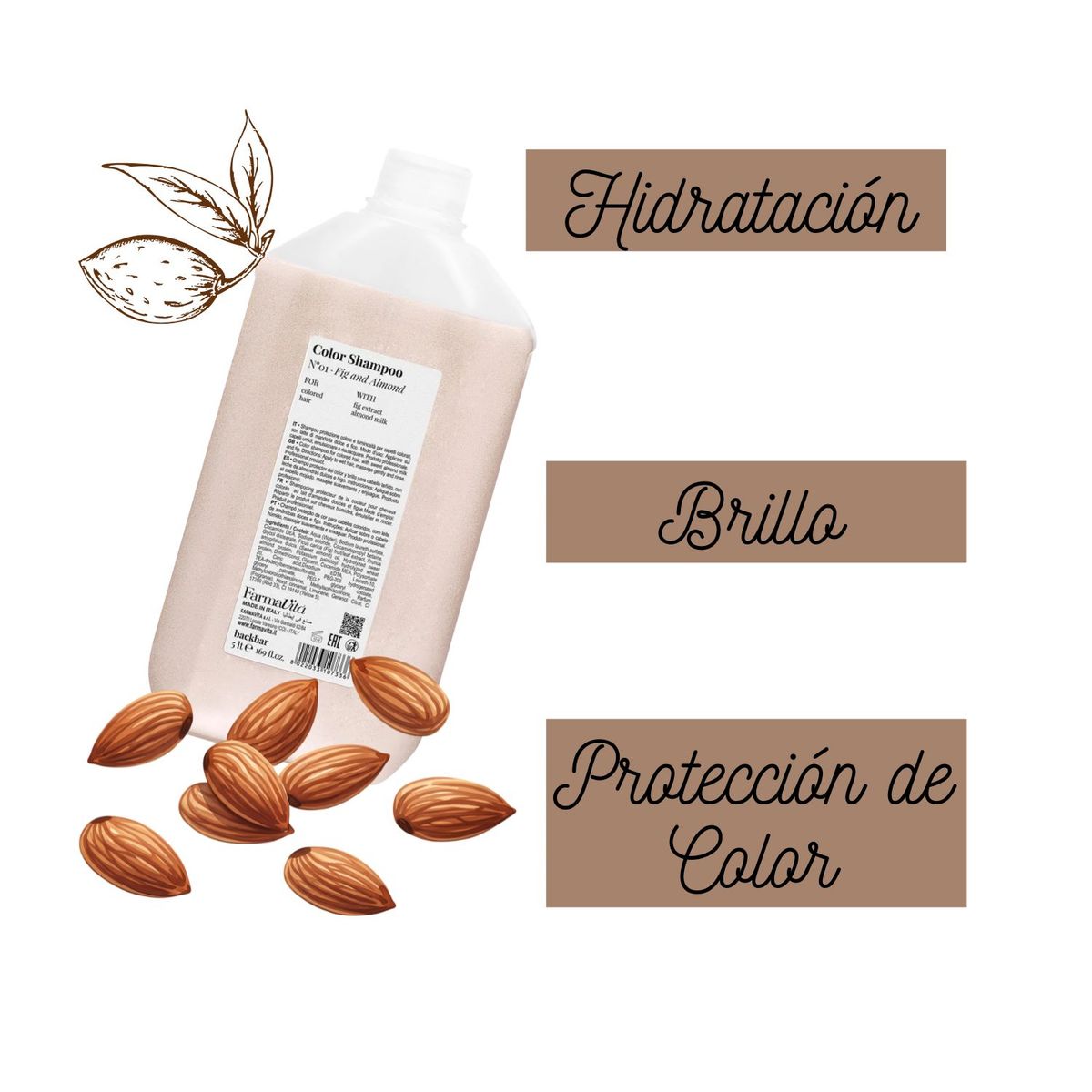FARMAVITA - Shampoo Farmavita Backbar Color N°1 Fig and Almond 5 Litros Brillo