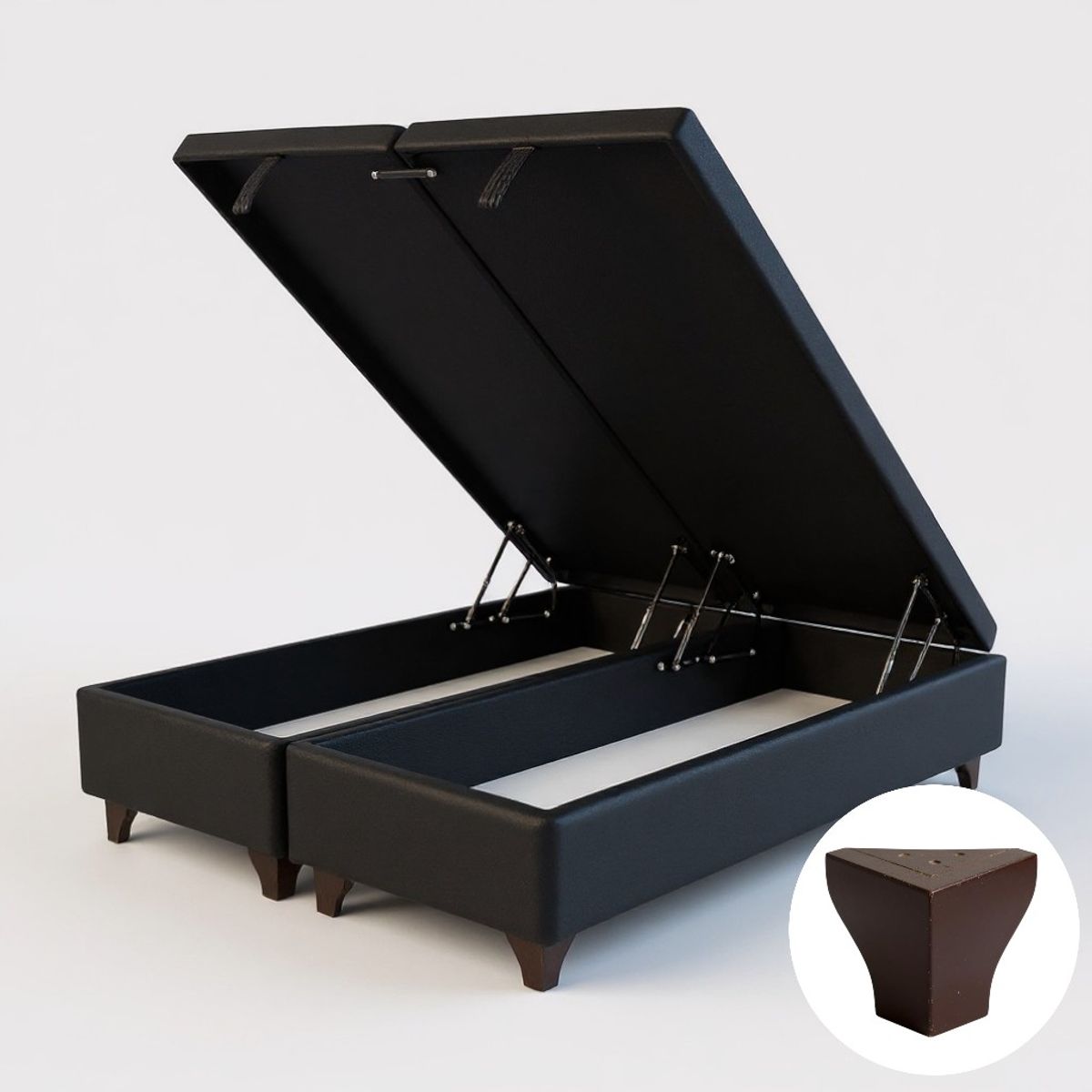 BLOCCARE - Base Cama Baul Super King Dividida (Negro) / con Patas de madera 11 cm / Sin refuerzo