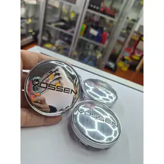 GENERICO - X4 Tapas centro de llantas de auto tunning Vossen plata con Logo negro 56MM