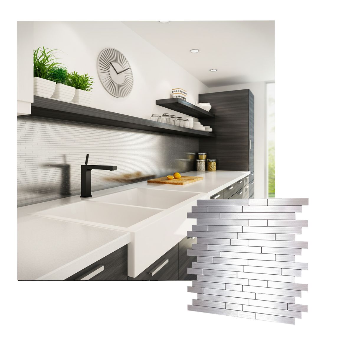 MERCAR RAY - Caja 8 Mosaicos Salpicadero Autoadhesivo Aluminio Bricks 29,4x26,5cm