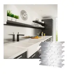 MERCAR RAY - Caja 8 Mosaicos Salpicadero Autoadhesivo Aluminio Bricks 29,4x26,5cm